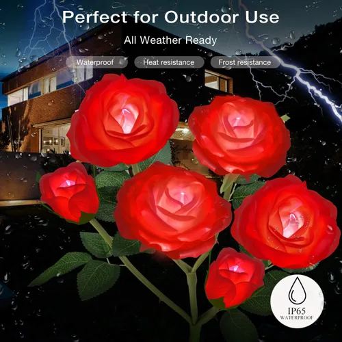 Vista 4 de TYNLED Luces solares de estaca de jardín para exteriores, luz LED mejorada con 6 rosas, luces decorativas solares impermeables para patio, camino