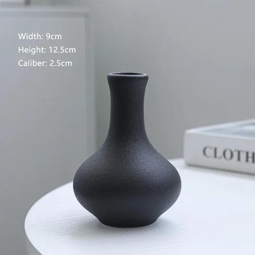 Vista 5 de Juego de 5 jarrones de cerámica negra, pequeños jarrones para flores, mini jarrones decorativos para bodas rústicas y decoración del hogar, centros