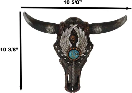 Vista 3 de Ebros Gift Alas de ángel occidentales rústicas, turquesa, gema de buey con cabeza de calavera de vaca con cuernos, decoración de montaje en pared