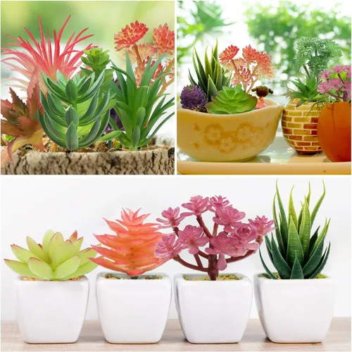 Vista 7 de QUOZUO Coloridas suculentas artificiales, 22 piezas de mini suculentas artificiales, plantas suculentas falsas para manualidades, hogar, jardín