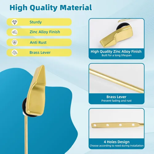 Vista 3 de Hibbent Reemplazo de manija de inodoro, mango de palanca de montaje frontal compatible con estándar americano, palanca de viaje para inodoro con Oro