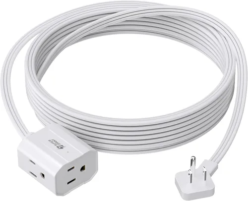 Vista 10 de Cable de extensión corto de 1.5 pies SUPERDANNY, regleta de enchufe plano en ángulo recto, cable de extensión de 13 A para interiores con 3 tomas