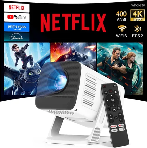 Vista 14 de [Compatible con 4K con licencia de Netflix] Proyector inteligente nativo Mini proyector portátil con WiFi y Bluetooth, enfoque automático y Blanco