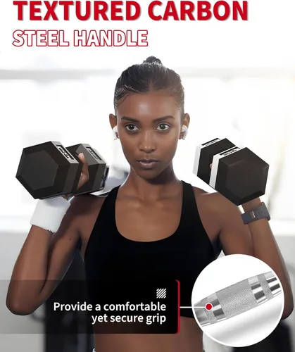 Vista 2 de Garvee 5-50 LB Hex Dumbbell Set of 2, Hand Weights Dumbbells Pair with Cast Iron Core, Rubber Encased Coating and Textured Carbon Steel Handle for
