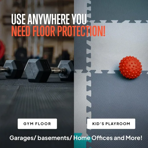 Vista 5 de SQUATZ Puzzle Exercise Mat 25/50 Tiles Interlocking Foam Home Mats, 24x24'' EVA Foam Floor ½ in Tiles, Protective Flooring for Gym Equipment, Yoga