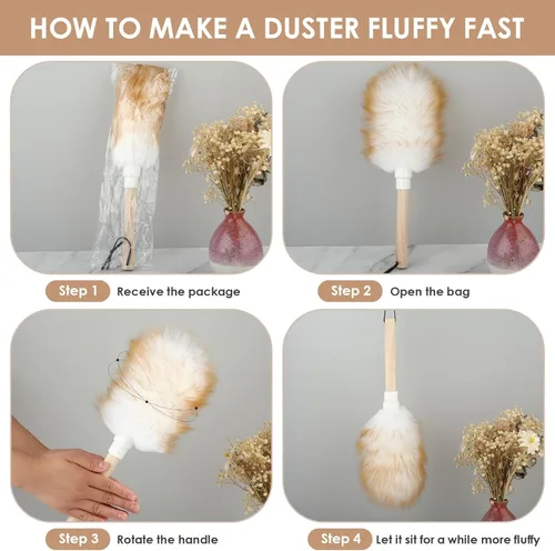 Vista 4 de Plumero de lana de cordero con mango de madera maciza, plumero de lana de cordero, plumeros para limpieza de ventilador de techo, persianas