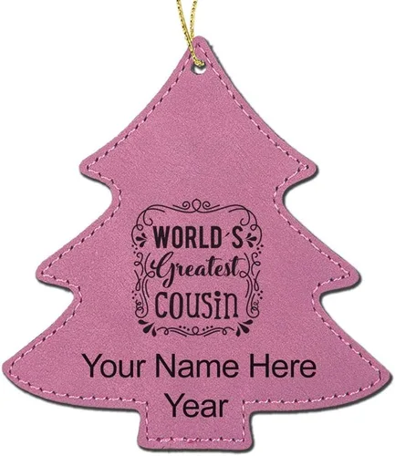 Vista 4 de LaserGram Personalized Christmas Ornament, World's Greatest Cousin, Faux Leather, Custom Laser Engraved Gift Idea (Tree Shape, Black)