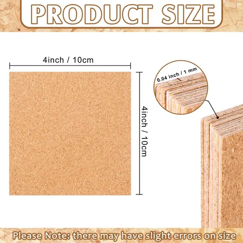 Vista 2 de 200 hojas de corcho autoadhesivas de 4 x 4 pulgadas, cuadrados de corcho, azulejos de corcho, tapete de corcho, mini tablero adhesivo