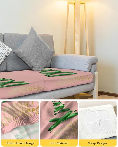 Vista 4 de Fundas de cojín para sofá de árbol de Navidad, funda elástica para sofá con parte inferior elástica, fundas de sofá con diseño de árbol de Navidad