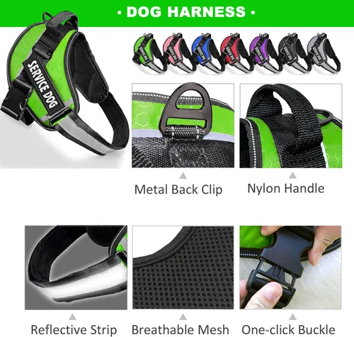 Vista 26 de Chaleco para Perro de Servicio, 9 Parches Arnés para Perro sin Tirones y Correa con Asa, Chaleco para Mascota Fácil de Poner y Quitar con Correas