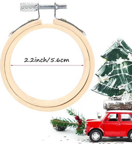 Vista 2 de Caydo 10 mini aros de bordado de 2.2 pulgadas, círculo ajustable, anillo de aro de punto de cruz para bordado, artesanía de costura práctica