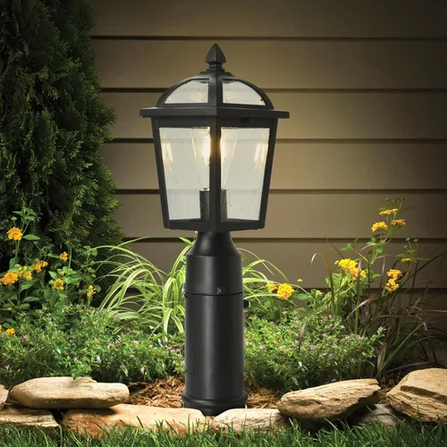 Vista 7 de Luz de poste al aire libre del atardecer al amanecer con salida GFCI, lámpara de poste de aluminio impermeable, lámpara de poste de poste de luz