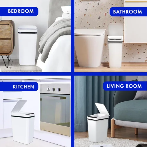 Vista 7 de Possolutions - Bote de basura automático de 2.3 galones con tapa, sensor de movimiento sin contacto para baño o cocina, diseño compacto impermeable