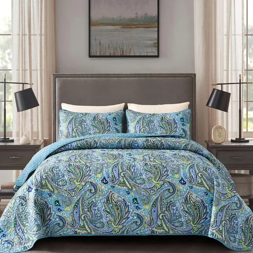 Vista 35 de DJY Juego de edredón de paisley azul marino, tamaño individual, juego de colcha y cubrecama boho de 3 piezas, microfibra suave y ligera, ropa