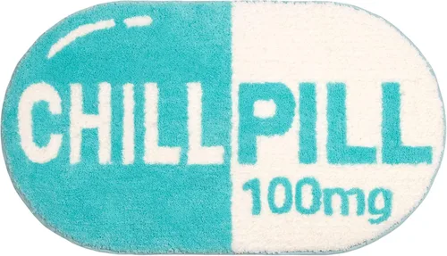 RORA Alfombra de Baño Divertida y Bonita Chill Pill Azul Pequeña Alfombras de Baño Preppy Decoración de Baño Estética Alfombra de Baño