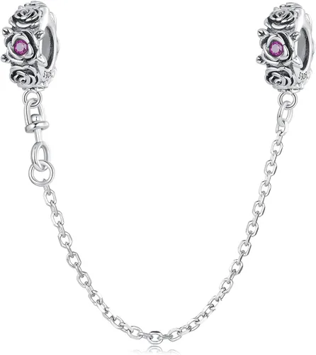 Vista 9 de Safety Chain Charms with 2 Rubber Spacer Stoppers 925 Sterling Silver Beads fit Pandora Bracelet for Women