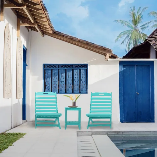 Vista 2 de IVY&LANE Xavier - Juego de 2 sillas portátiles Silla plegable Adirondack Onda Plástico HDPE Aqua Resistente a todo tipo de clima