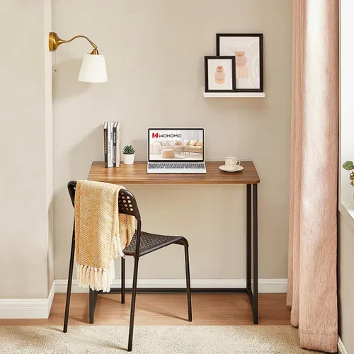 Vista 64 de WOHOMO Escritorio plegable de mármol sintético blanco, escritorio pequeño de 31.5 pulgadas para espacios pequeños con patas doradas, escritorio