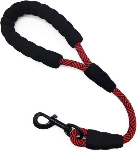 Vista 11 de Correa corta para perro, cuerda de tráfico de 18 pulgadas con mango acolchado, lengüeta de nailon fuerte de 1/2 pulgada para perros medianos y Negro