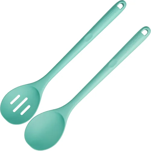 Cucharas de silicona resistentes al calor de 600ºF: U-Taste Herramienta de cocina sólida y ranurada de 13.3 pulgadas, utensilio de goma largo