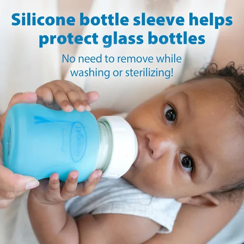 Vista 5 de Dr. Brown's Natural Flow Anti-Colic Options+ Biberón de cuello ancho de vidrio, 9 oz/270 mL, con tetina de flujo lento nivel 1, 1 paquete, 0m+