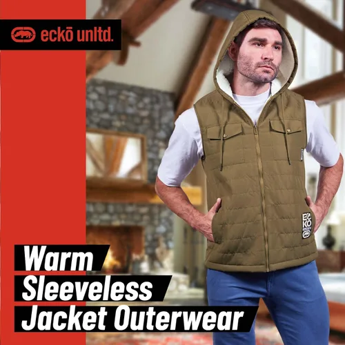 Vista 4 de Ecko Unltd Chaleco acolchado con forro de sherpa sin mangas, chaleco de viaje de invierno para hombre