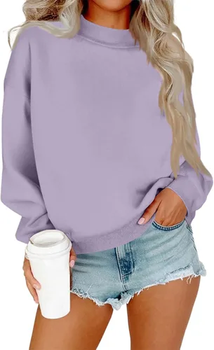 Vista 9 de Sudadera de manga larga para mujer, sudaderas de gran tamaño, ajuste holgado, color liso, tallas S-2XL