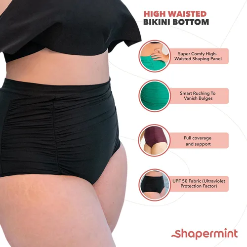 Vista 2 de SHAPERMINT Traje de baño de cintura alta para mujer, con control de abdomen, cobertura completa, talla S a grande