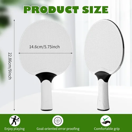 Vista 2 de Juego de 10 palas de tenis de mesa con 10 bolas compuestas profesionales, raquetas de goma portátiles para interiores y exteriores (blanco)