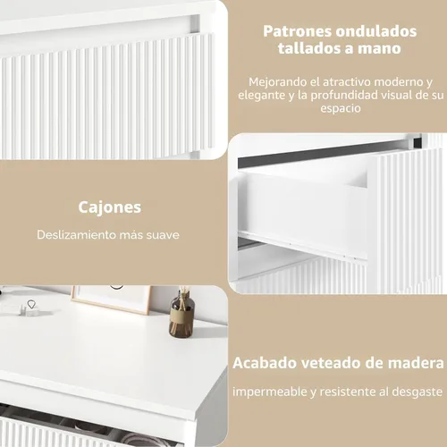 Vista 5 de Jocoevol Cómoda de 6 cajones, cómoda acanalada para dormitorio con elegantes asas ocultas, aparadores de dormitorio con cajones, organizador