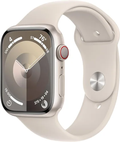Vista 9 de Apple Reloj inteligente de la serie 9 [GPS + celular de 1.614 in] con caja de aluminio Starlight con correa deportiva Starlight S/M. Monitor