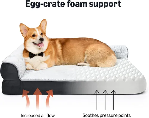 Vista 4 de Amazon Basics Cama lavable en forma de L para perros pequeños, sofá cama antideslizante para mascotas para perros de interior, cama jaula, 30 x 20 x