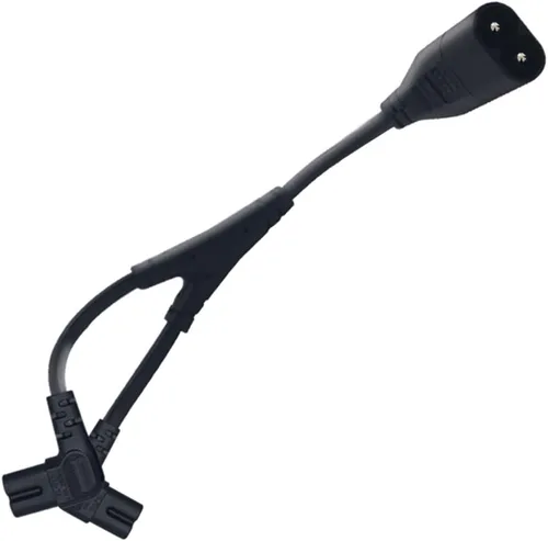 Vista 6 de Cable de alimentación IEC 320 C8 a C7 dual figura 8 macho a doble ángulo recto hembra adaptador 1 en 2 salidas CA, cable de alimentación IEC 320 C8
