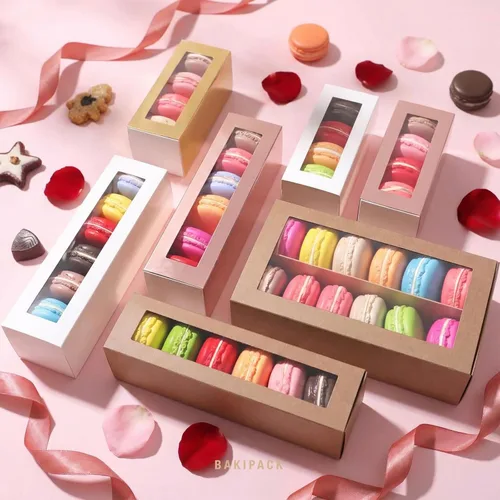 Vista 5 de 25 cajas de macarrones para 6 macarrones, cajas de macarrones dorados con medida interior, 7.3 x 1.9 x 1.9 pulgadas, cajas de regalo de macarons
