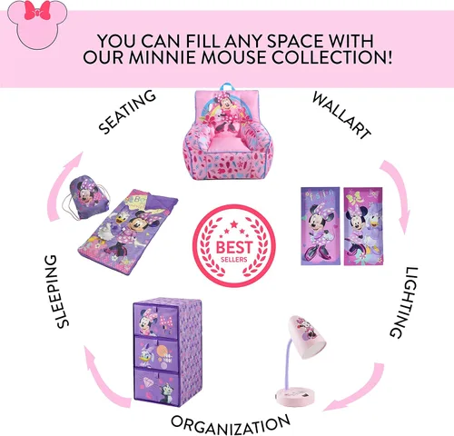 Vista 6 de Idea Nuova Disney Minnie Mouse - Puf de nailon para niños pequeños con ribete y asa superior de transporte, tamaño grande