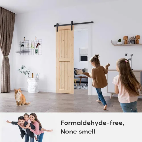 Vista 2 de EaseLife - Puerta de granero deslizante de madera de 24 x 84 pulgadas, puertas interiores, montaje DIY, losa de paneles de abeto natural macizo