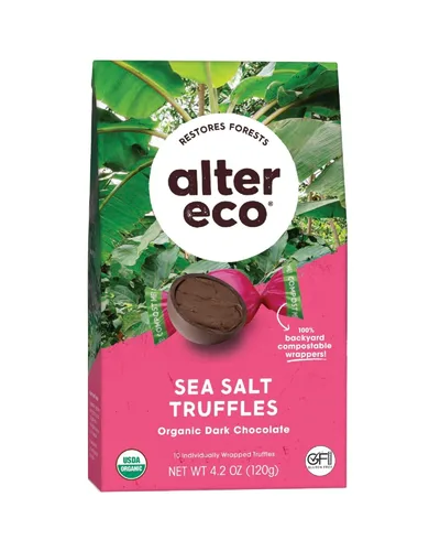 Vista 6 de Alter Eco Trufas de sal de mar oscuro profundo 58% cacao oscuro puro, comercio justo, orgánico, sin OMG, trufas de chocolate negro sin gluten