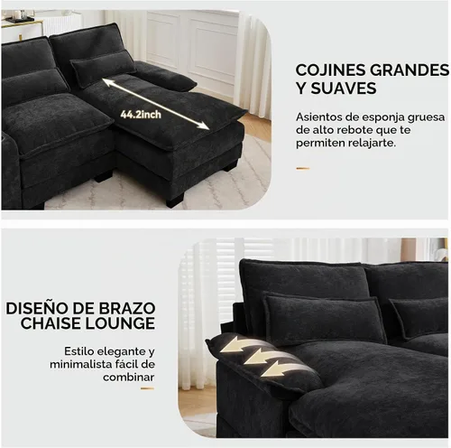 Vista 7 de WUTUTUEE Sofá seccional pequeño en forma de U de 125 pulgadas con diván Beige
