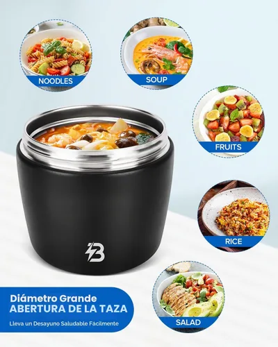 Vista 5 de Termo para comida caliente para adultos, termo de sopa de boca ancha de 40 onzas con cuchara, color negro