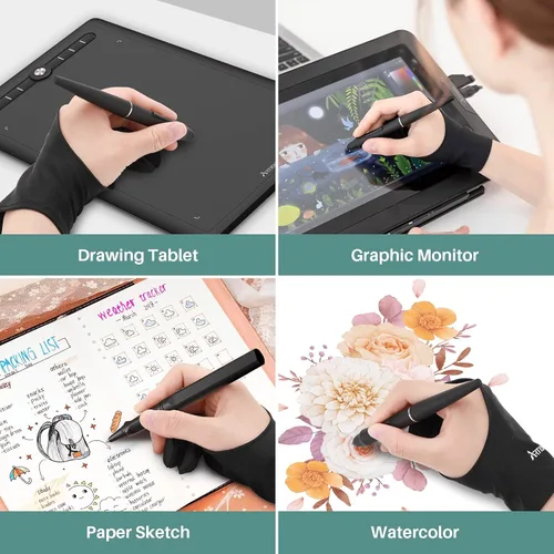 Vista 6 de Artisul Guante de artista para mano derecha e izquierda, guantes de dibujo de tamaño libre para tabletas gráficas