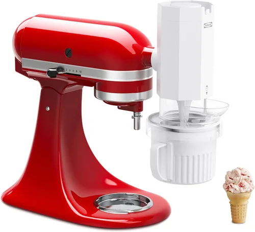 Vista 2 de Máquina de helados 2 en 1 y accesorio de hielo afeitado para batidoras de pie KitchenAid, 2 cuencos pequeños para helado, máquina de cono de nieve