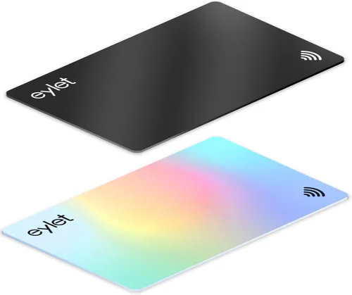 Tarjeta de visita digital, sin suscripción, toque para compartir. Paquete de 2, un negro más un Silver Prism NFC tarjetas habilitadas con código QR.