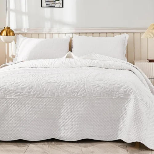 Vista 32 de MarCielo Juego de ropa de cama de 3 piezas, 100 % algodón, juego de colcha de gran tamaño, ligero y bordado, estilo rústico, T0