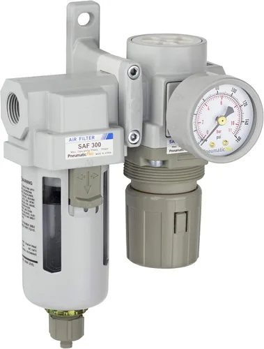 Vista 8 de PneumaticPlus SAU320-N03G-MEP - Regulador de filtro de aire comprimido Combo 3/8" NPT - Cuenco de metal, drenaje manual, soporte, calibre