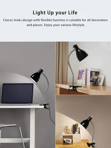 Vista 5 de Lámpara de escritorio para cuidado de los ojos, lámparas de mesa, rotación de 360°, cuello de cisne con clip, luz de lectura portátil, luz para leer