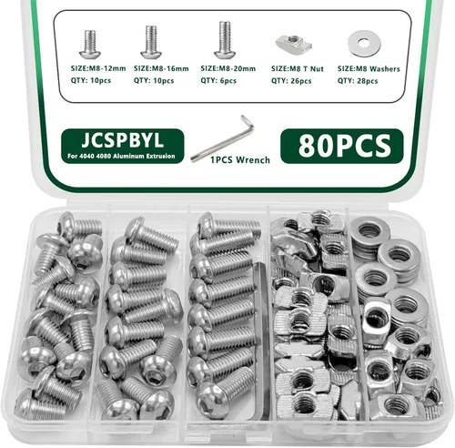 Vista 9 de 80 piezas de kit de tuercas roscadas M6 T para extrusiones de aluminio 1010 1020, 40 piezas de tornillos hexagonales M6x10/12/14/16mm negros y 40