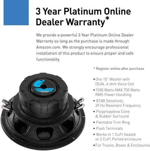 Vista 2 de Subwoofer de doble bobina de voz Planet Audio AC15D 15 pulgadas 2100 W., 10" (25,4 cm), 10 pulgadas, Negro