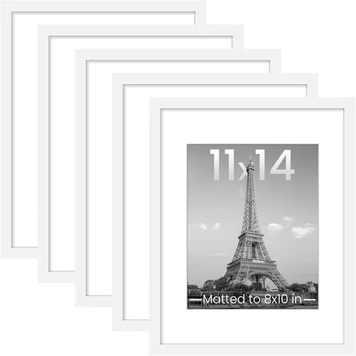 Vista 9 de upsimples 8x8 Picture Frame Set of 5, Display Pictures 4x4 with Mat or 8x8 Without, Wall Gallery Poster Frames, Black