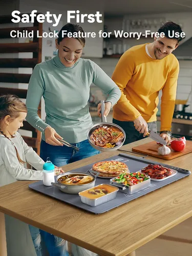 Vista 7 de Bandeja de calentamiento de alimentos extragrande con control de temperatura ajustable, tapete calentador eléctrico para bufés, restaurantes