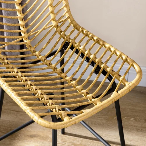 Vista 8 de HOMCOM Juego de 4 taburetes de bar de ratán, taburetes de bar de altura de mostrador de 26 pulgadas, taburetes de isla de cocina boho con asiento